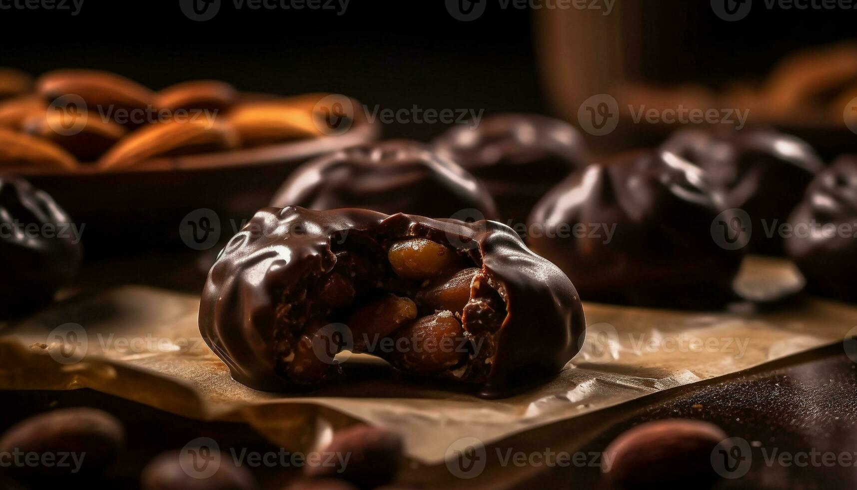 AI generated Dark chocolate dessert, homemade candy, gourmet snack, indulgence in unhealthy eating generated by AI photo