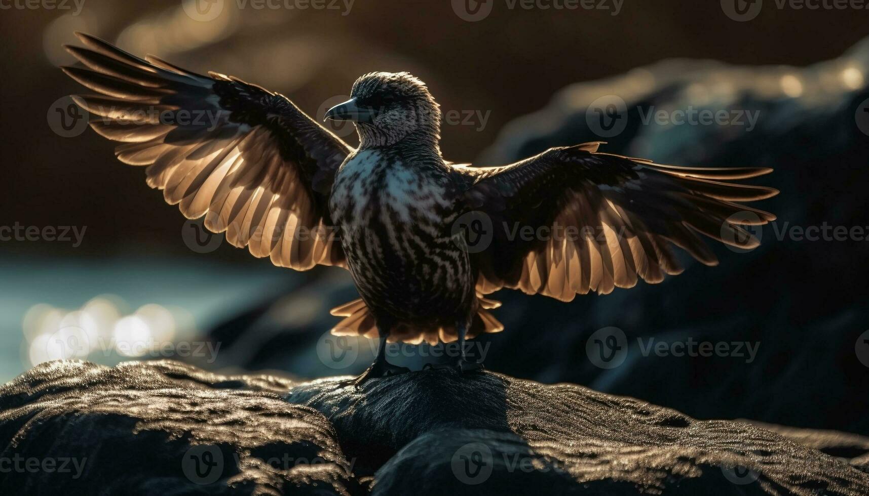 AI generated A majestic hawk soars freely in the tranquil African sunset generated by AI photo