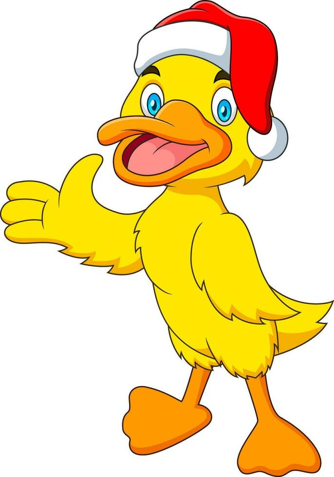 Cartoon cute duckling with santa hat vector