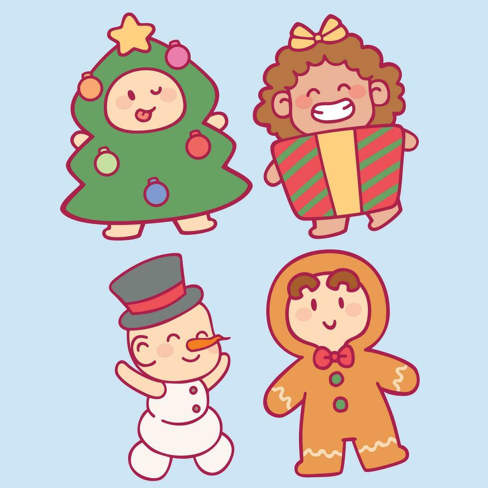 Cute Cartoon Kids Wearing Christmas Holiday Costume Vector arts. Holiday Season vector arts