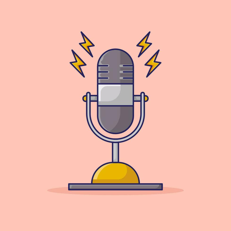 Microphone Podcast Vector Icon Illustration. Flat Cartoon Style Suitable for Web Landing Page, Banner, Flyer, Sticker, Card, Background
