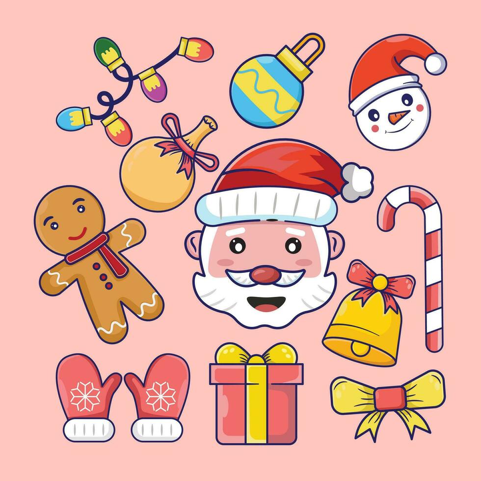 Bundle Set Christmas Element Vector Icon Illustration. Flat Cartoon Style Suitable for Web Landing Page, Banner, Flyer, Sticker, Card, Background