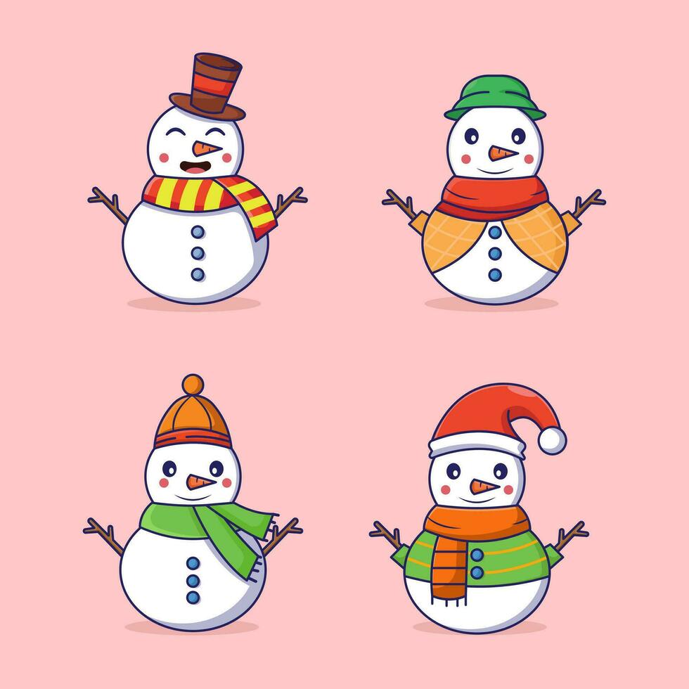 haz conjunto monigote de nieve vector icono ilustración. plano dibujos animados estilo adecuado para web aterrizaje página, bandera, volantes, pegatina, tarjeta, antecedentes