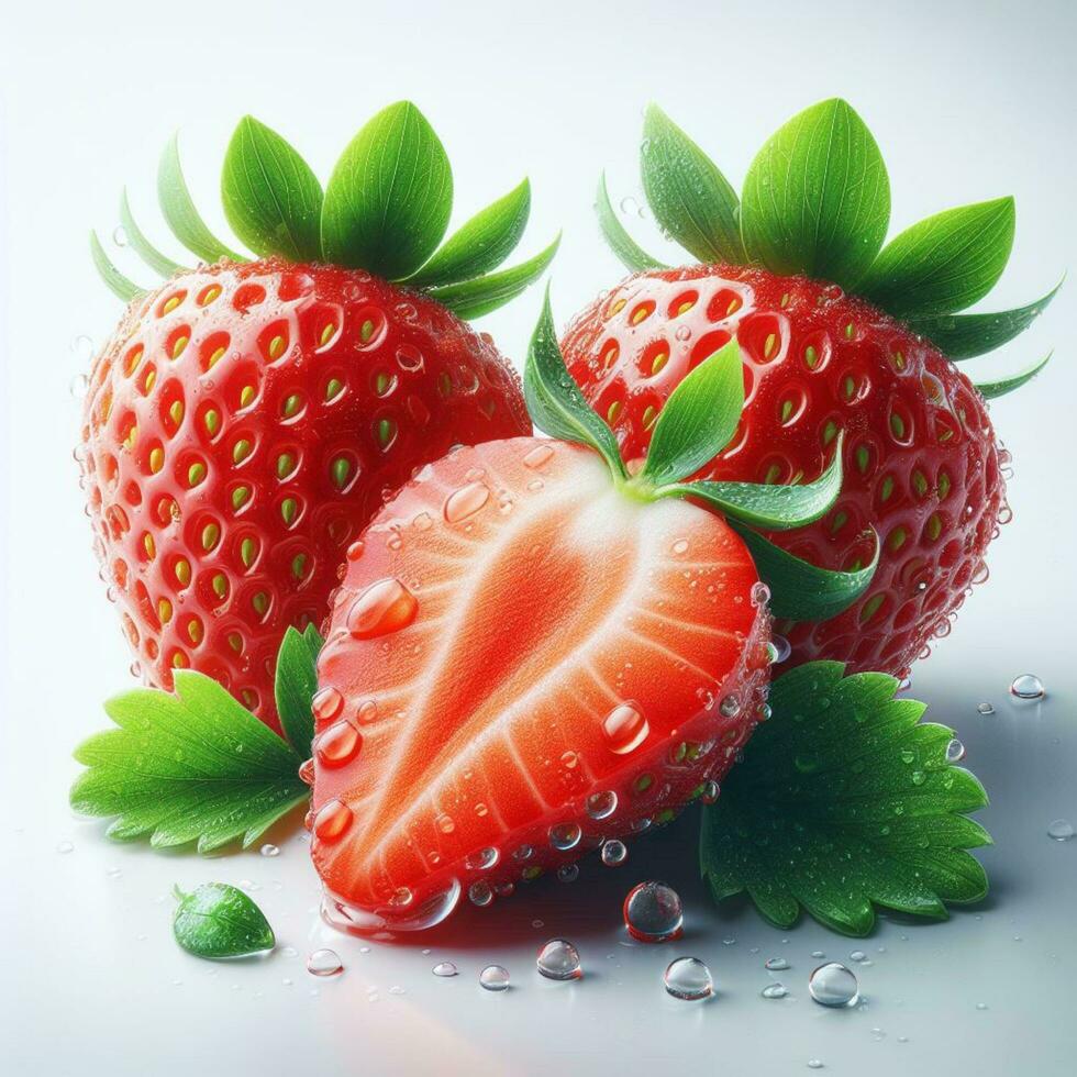 AI generated Closeup of strawberry, red strawberry with drops water photo