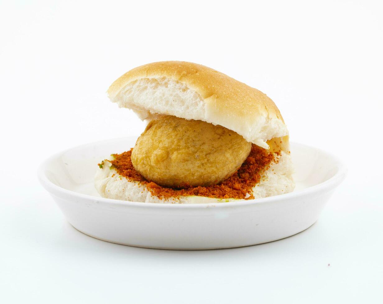 Indian Famous Street Food Vada Pav is a Vegetarian Fast Food Dish From Maharashtra photo