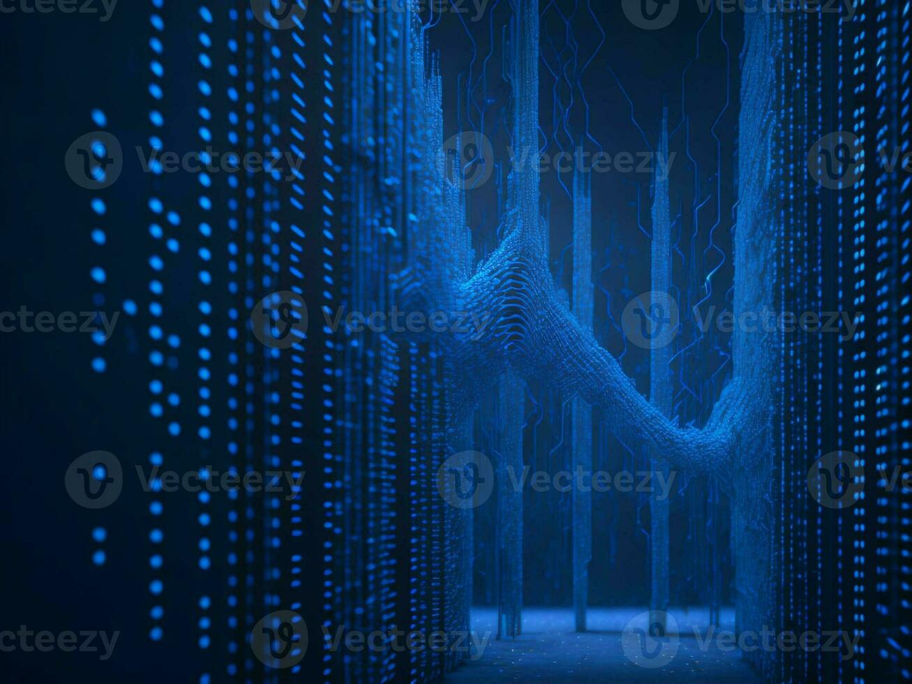 AI generated Digital Cyberspace with Particles and Digital Data Network Connections. High Speed Connection and Data Analysis Technology Digital Abstract Background Concept. 3d rendering photo