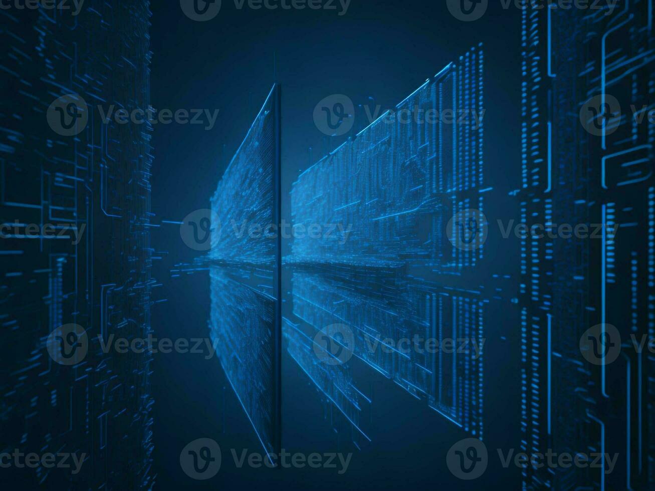 AI generated Digital Cyberspace with Particles and Digital Data Network Connections. High Speed Connection and Data Analysis Technology Digital Abstract Background Concept. 3d rendering photo