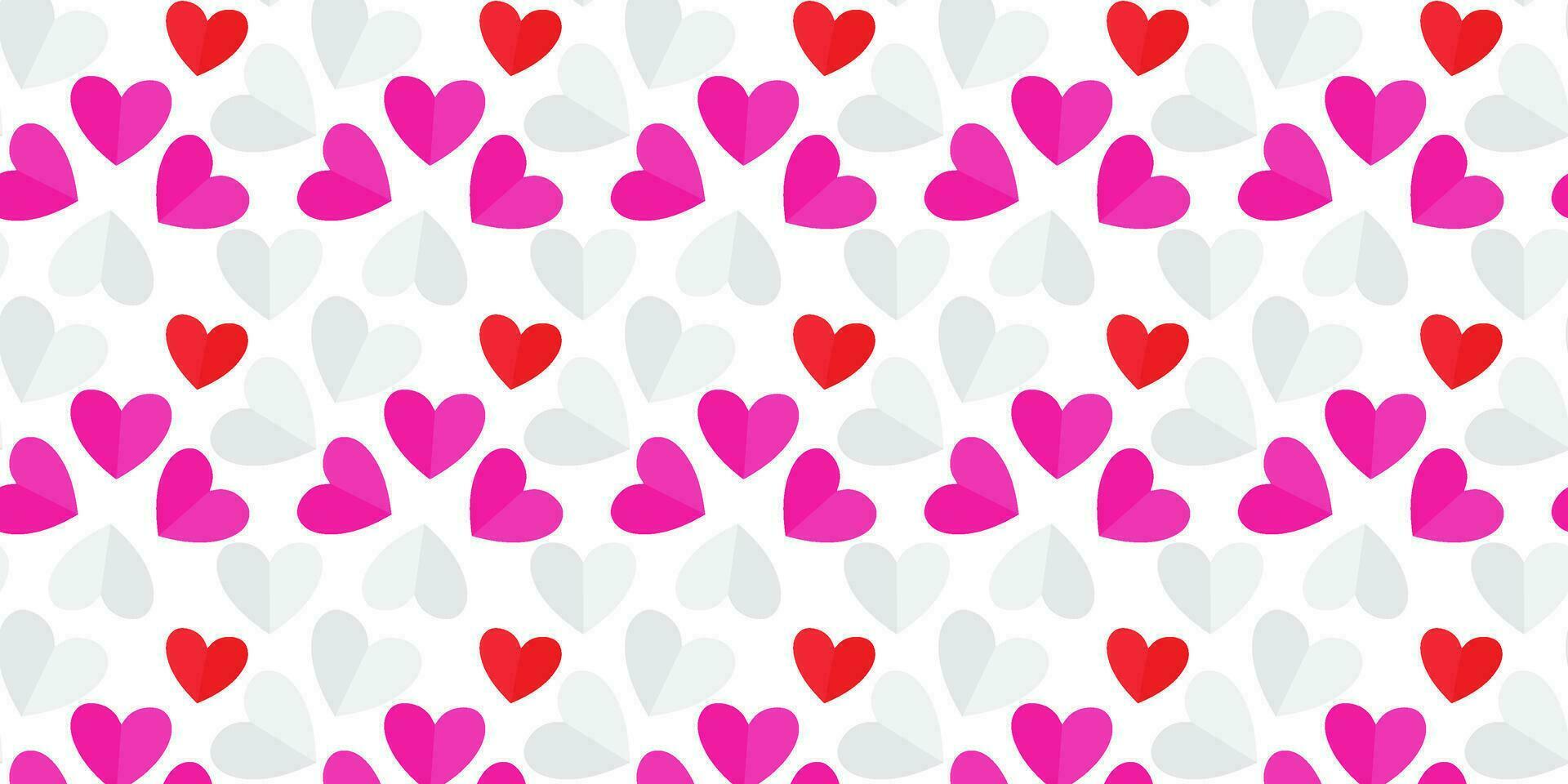 Paper cut heart shape seamless pattern on white background Vector illustration for Valentine's day design