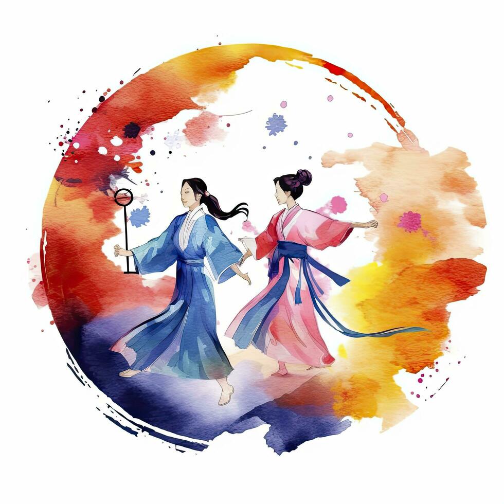 AI generated Lantern Festival in watercolor style. T-shirt Design. AI Generated photo