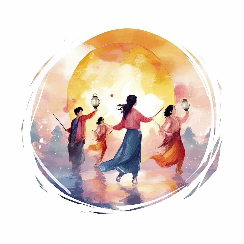 AI generated Lantern Festival in watercolor style. T-shirt Design. AI Generated photo