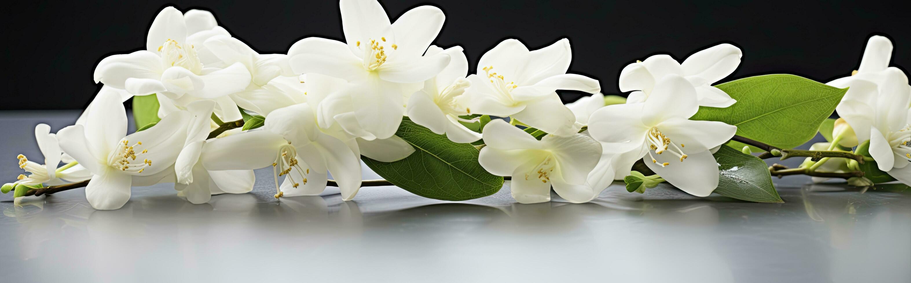 AI generated Jasmine flowers on white surface. AI Generated photo