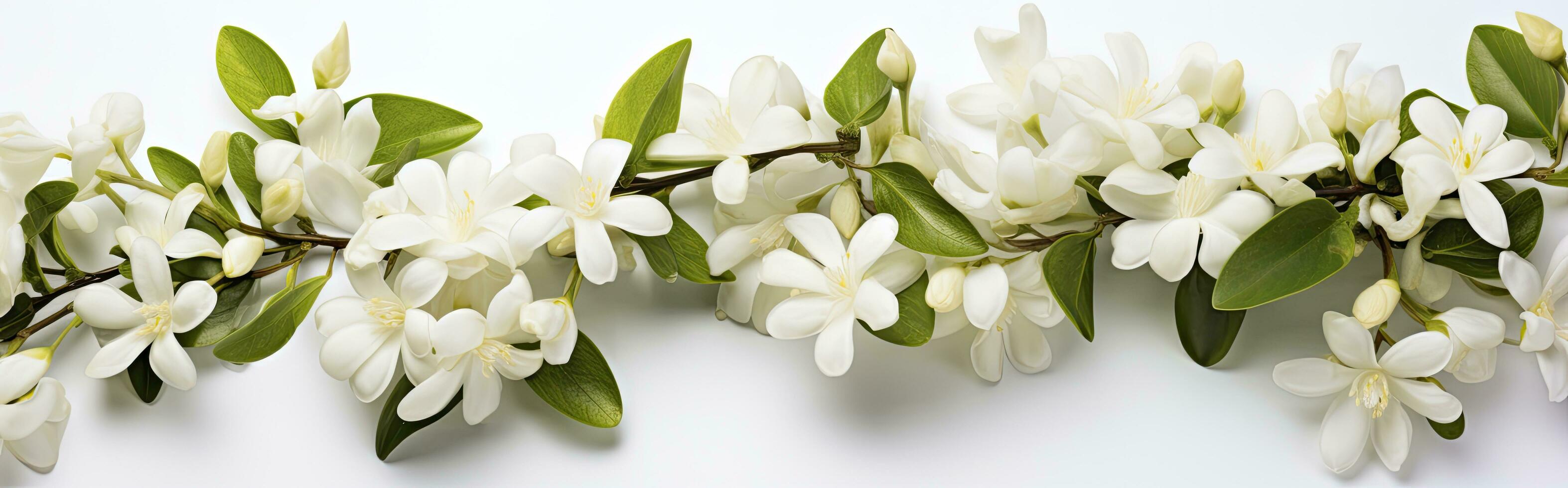AI generated Jasmine flowers on white surface. AI Generated photo