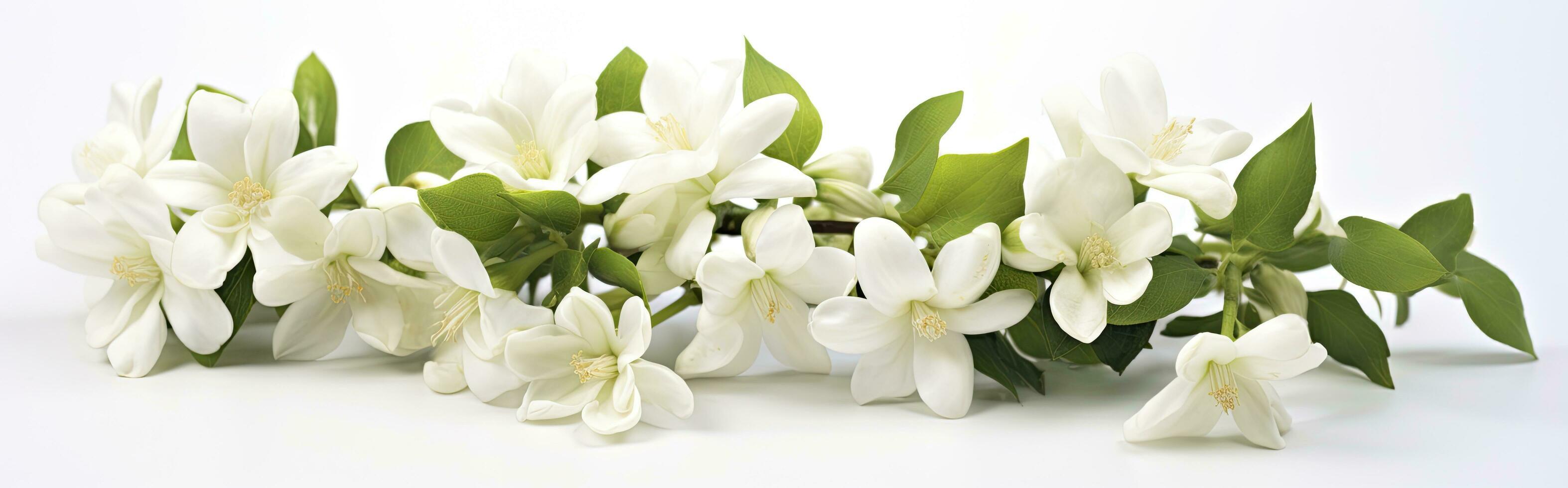 AI generated Jasmine flowers on white surface. AI Generated photo