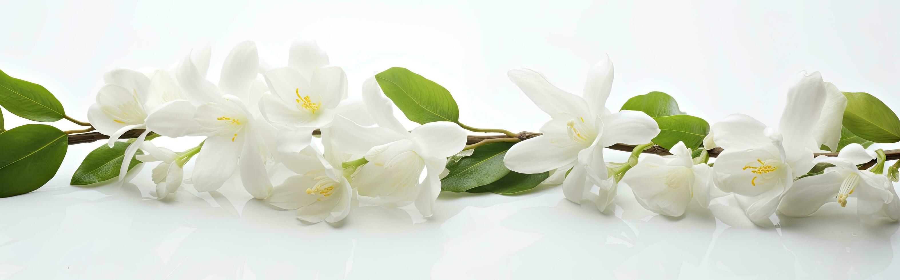 AI generated Jasmine flowers on white surface. AI Generated photo