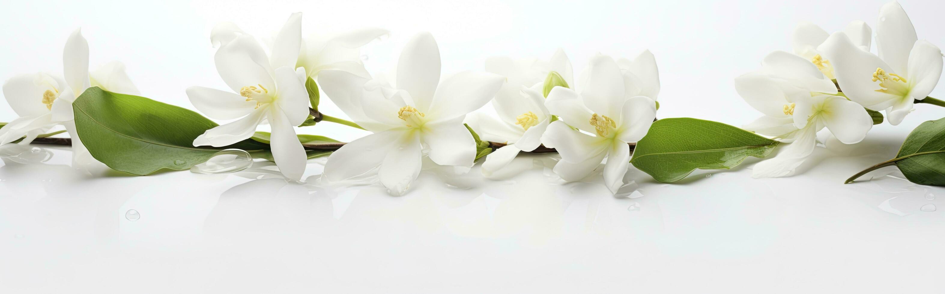 AI generated Jasmine flowers on white surface. AI Generated photo