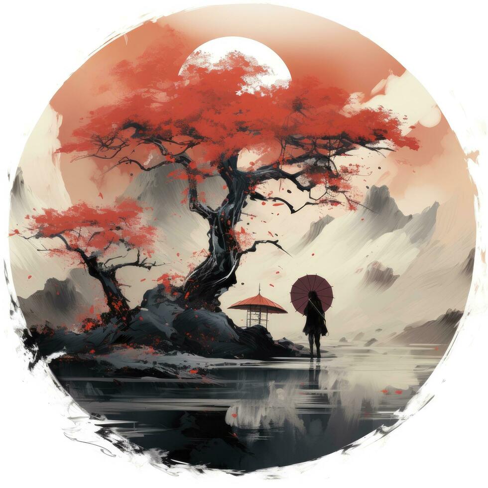 AI generated Chinese ink painting. T-shirt Design. AI Generated photo