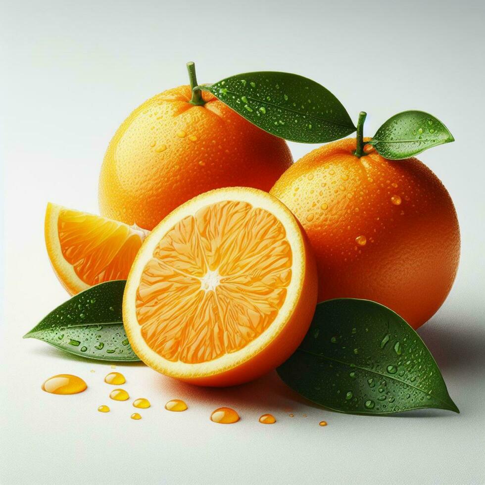 AI generated Closeup of orange fruit, slice orange fruit, orange fruit with drops water photo