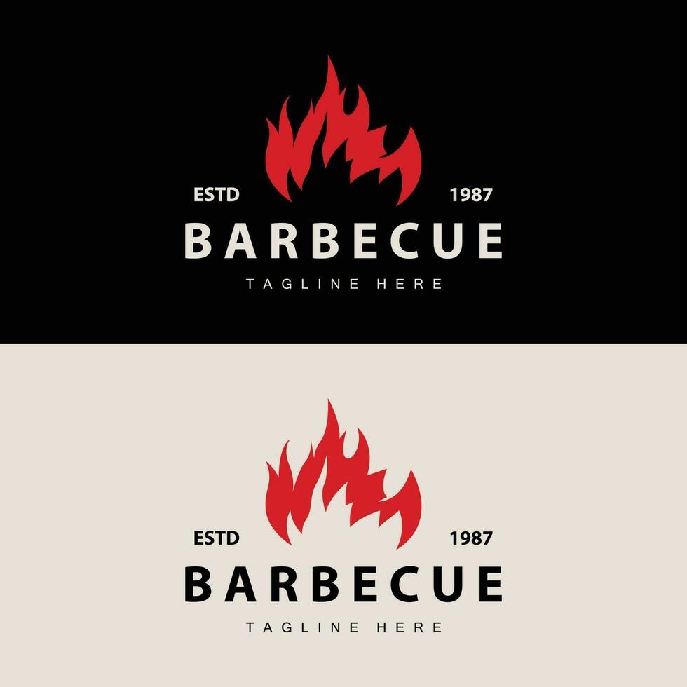 parrilla logo diseño bar restaurante caliente parrilla fuego logo y espátula sencillo ilustración vector