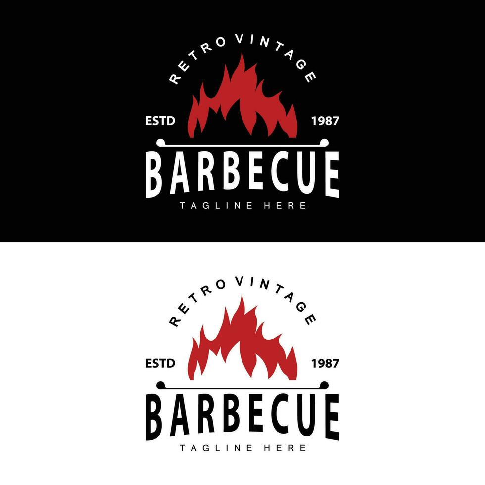 parrilla logo diseño bar restaurante caliente parrilla fuego logo y espátula sencillo ilustración vector