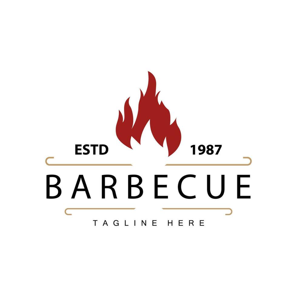 Barbeque logo design bar restaurant hot grill fire logo and spatula simple illustration vector