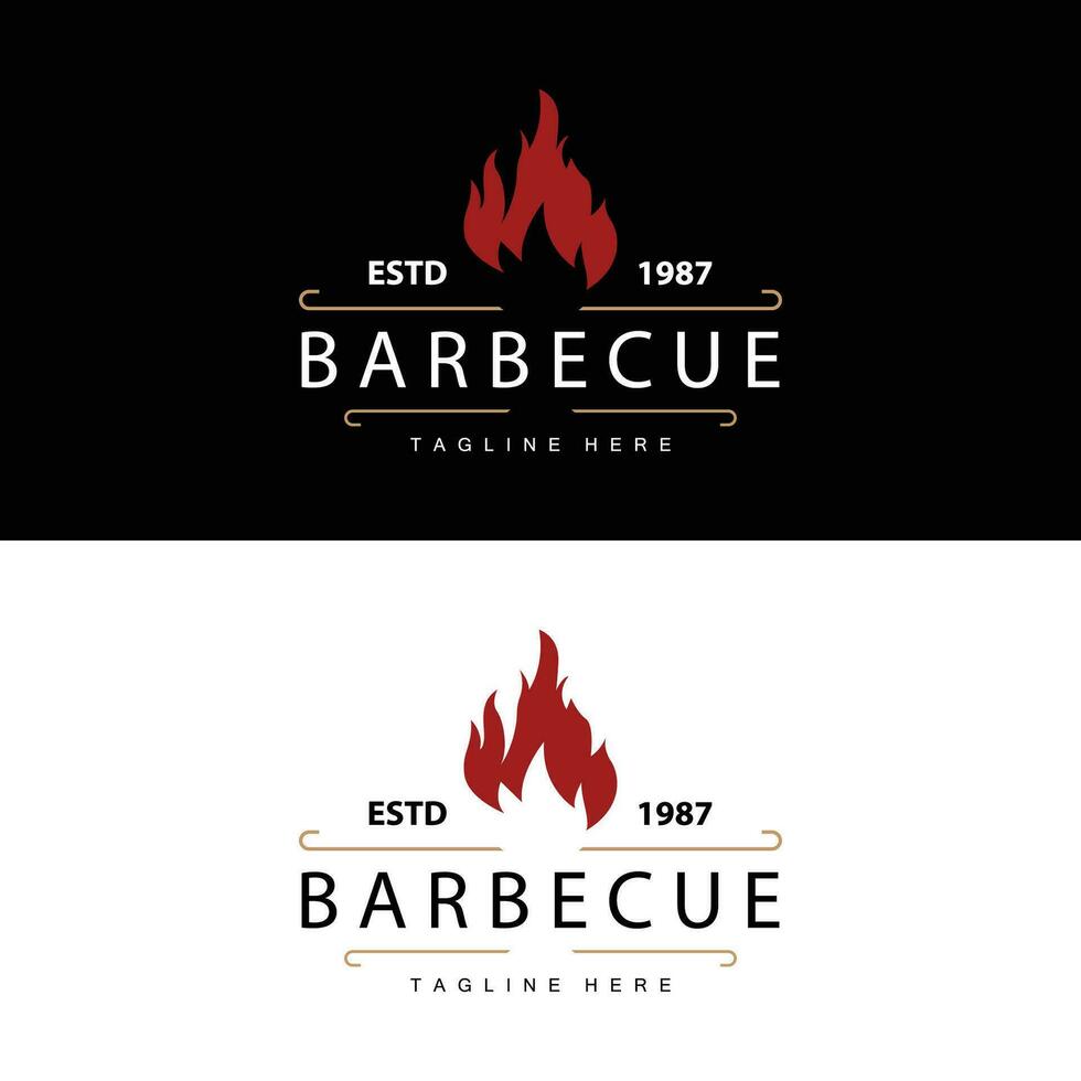 Barbeque logo design bar restaurant hot grill fire logo and spatula simple illustration vector