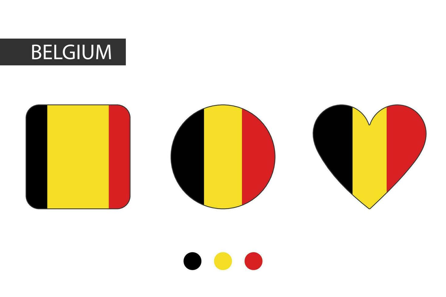 Belgium 3 shapes square, circle, heart with city flag. Isolated on white background. vector
