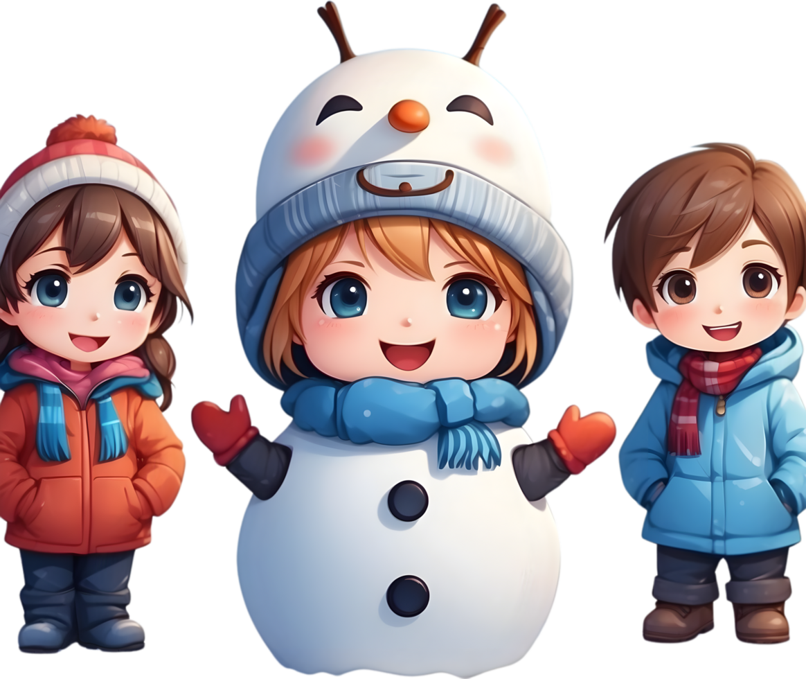AI generated children in winter clothes and hats png