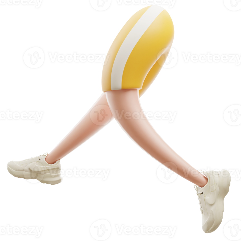 3D Illustration of cartoon character body part running, leg foot running Marathon participants on transparent png background.