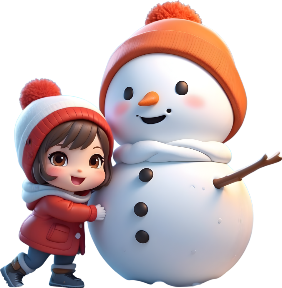 AI generated cartoon children in winter clothes with snowman png