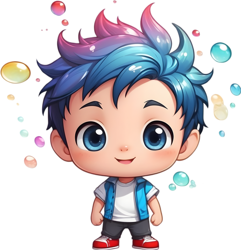 AI generated anime boy with balloons and a bubbles png
