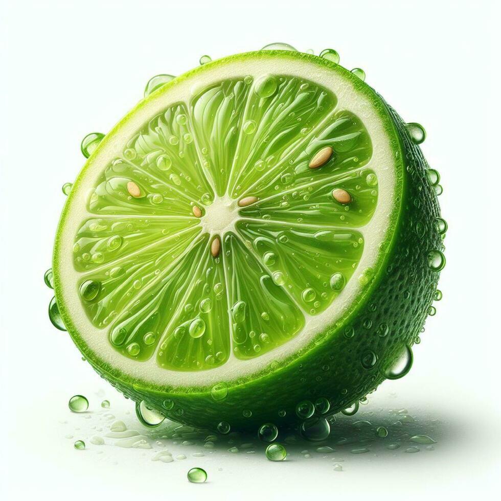 AI generated Slice lime with drops water photo