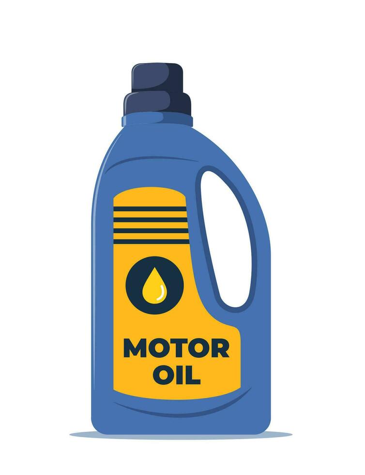 coche motor petróleo en el plastico frasco aislado en blanco antecedentes. motor líquido botella. vector ilustración.