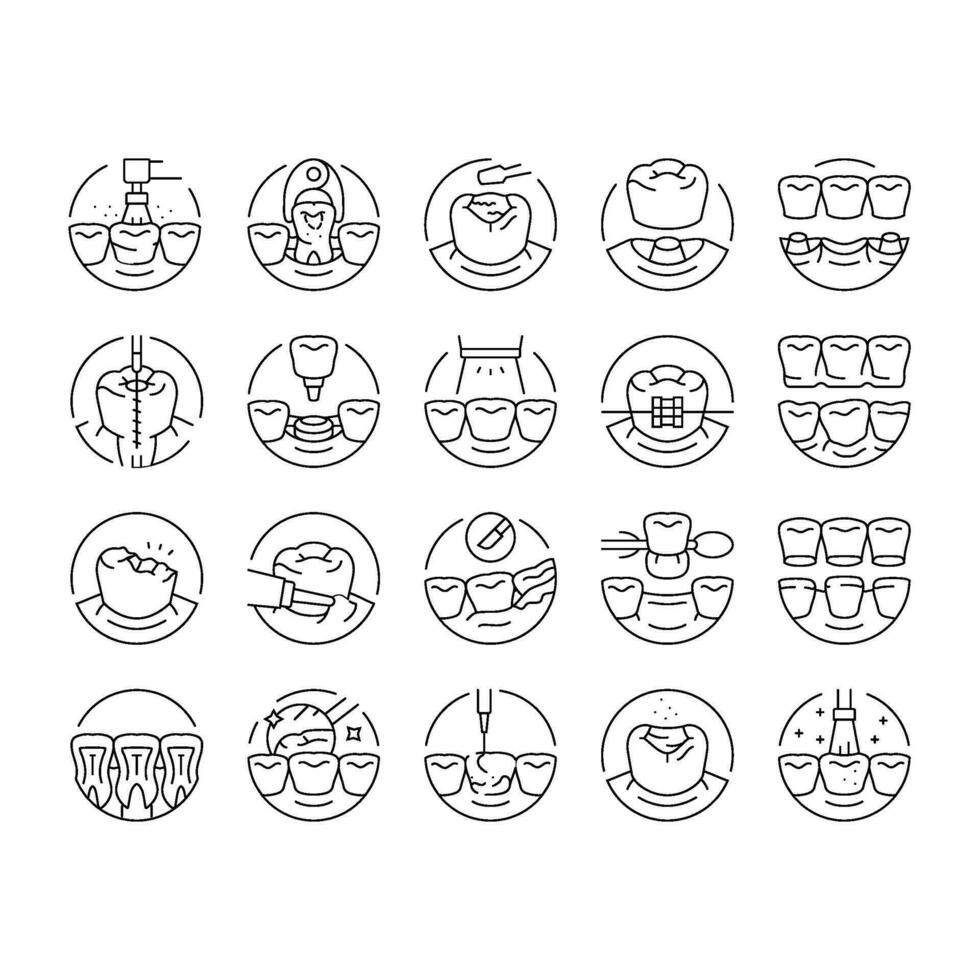 dental procedure clinic icons set vector