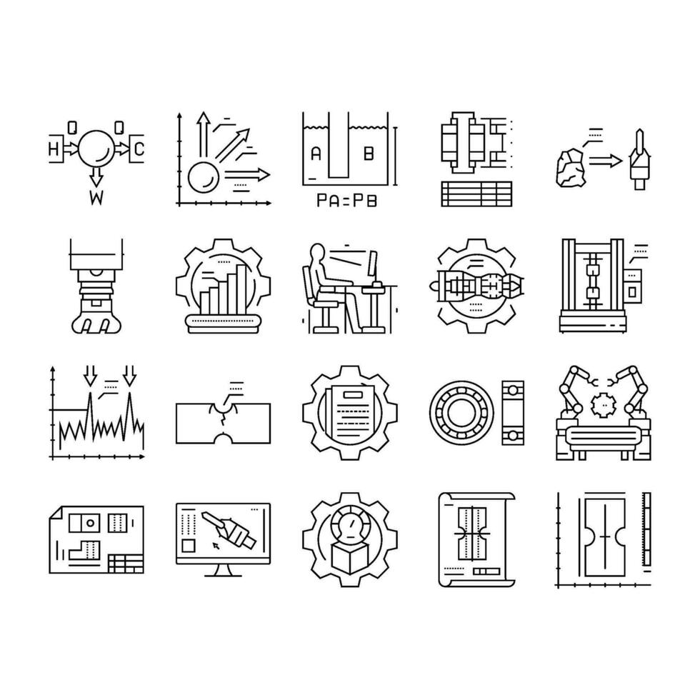 mechanical technology engineer icons set vector
