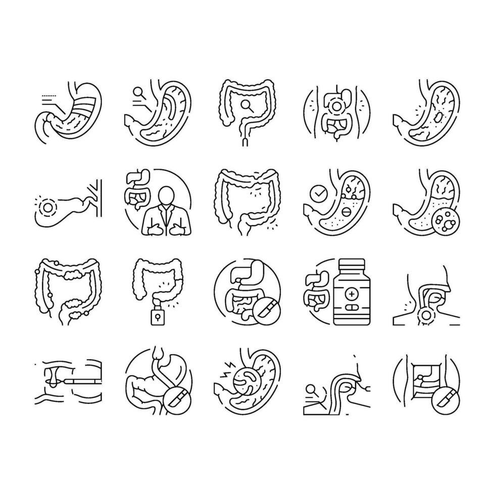 gastroenterologist doctor stomach icons set vector