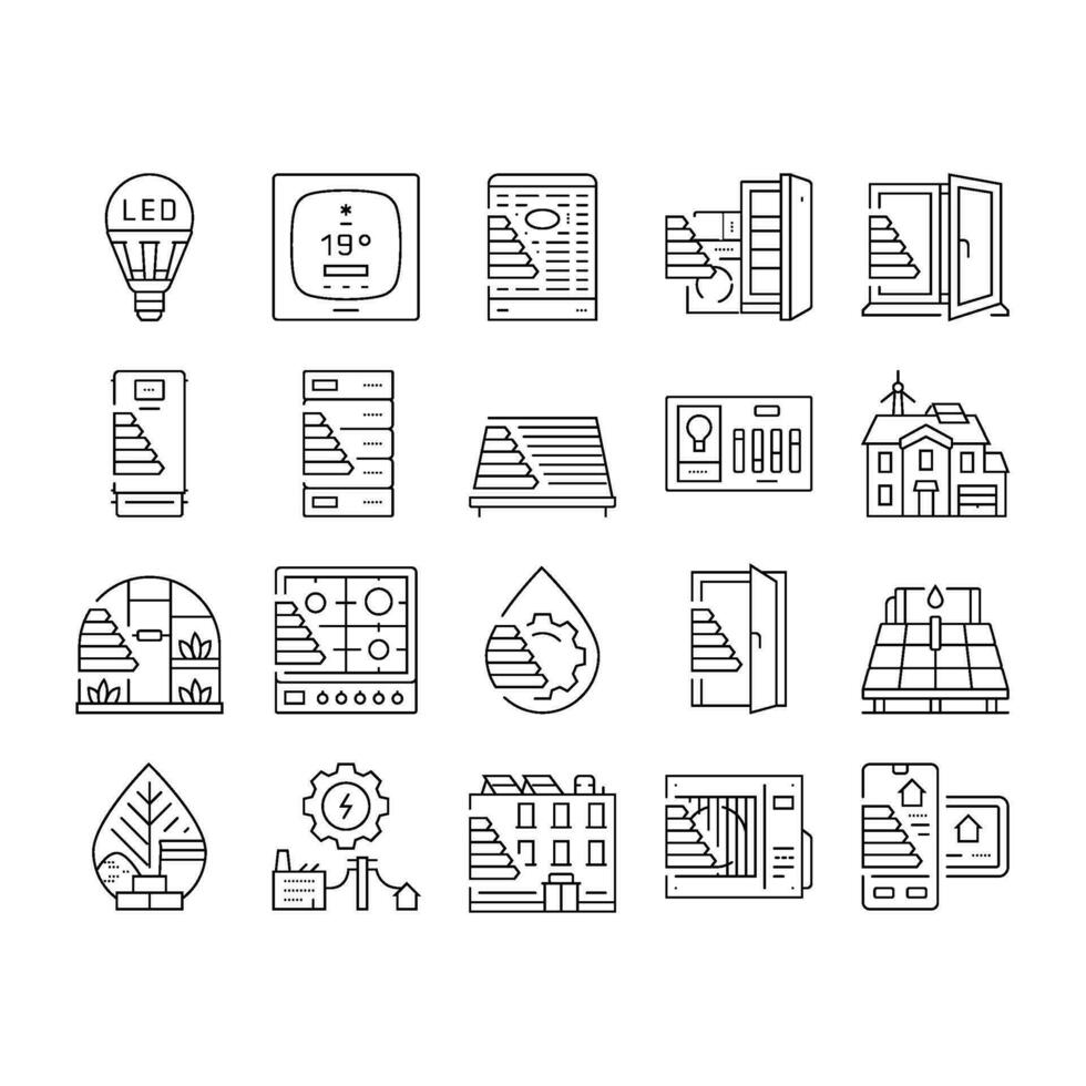 energy efficient technology green icons set vector