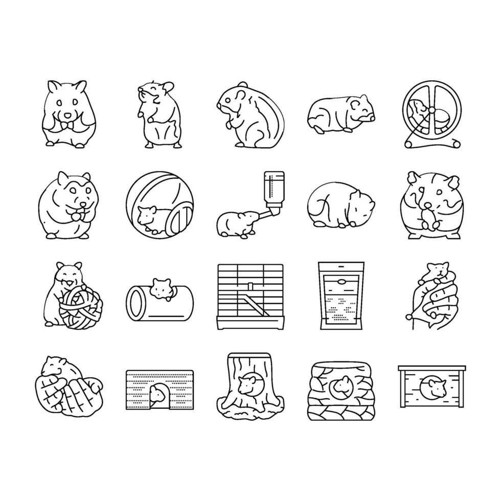 hamster cute animal pet icons set vector