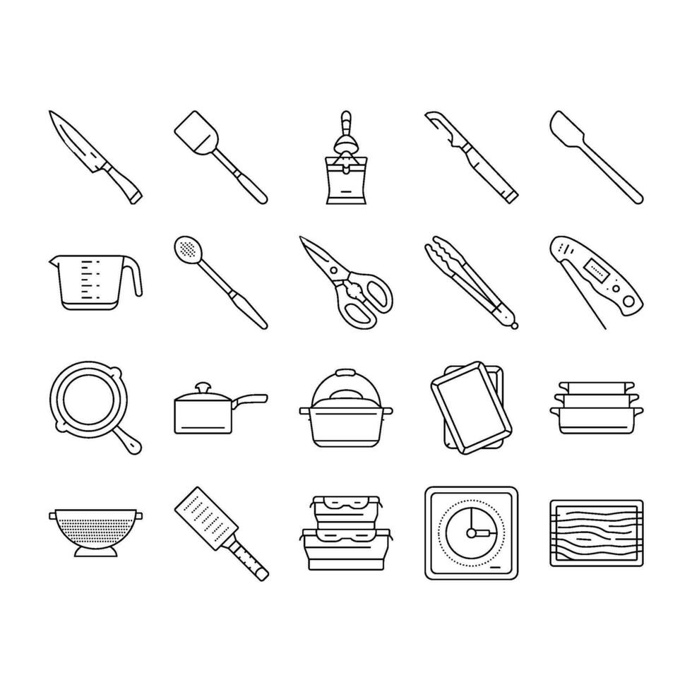 cookware kitchen cooking food icons set vector