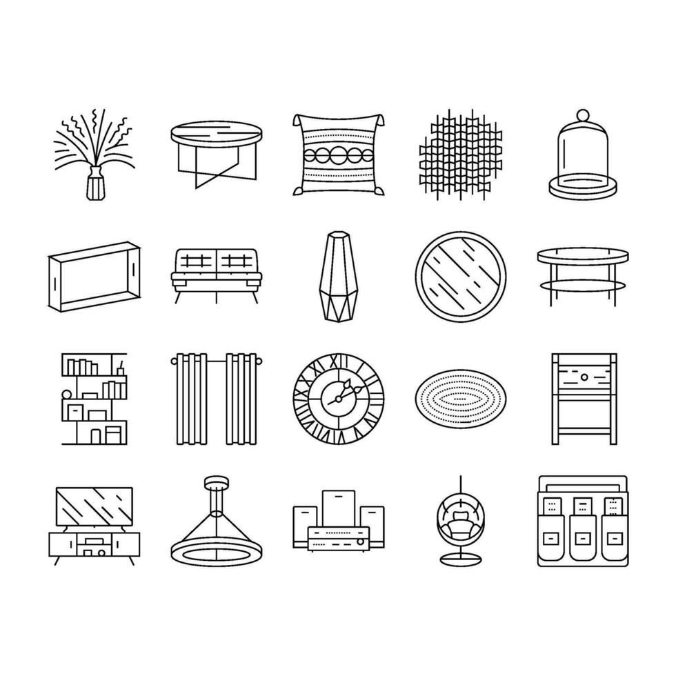 living room modern home furniture icons set vector