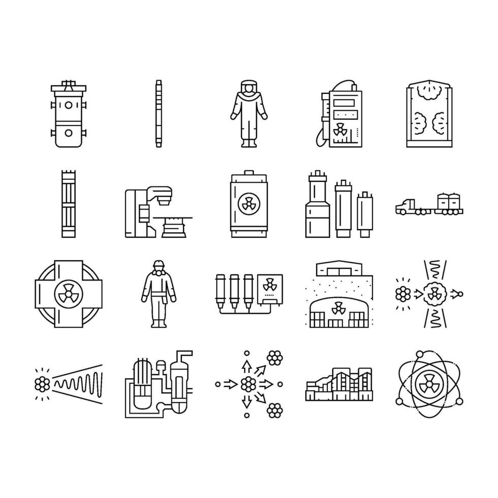 nuclear engineer energy power icons set vector