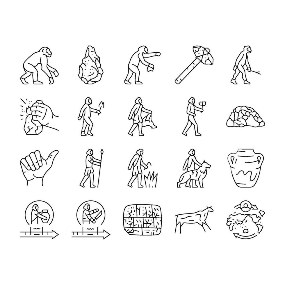 humano evolución hombre cavernícola íconos conjunto vector