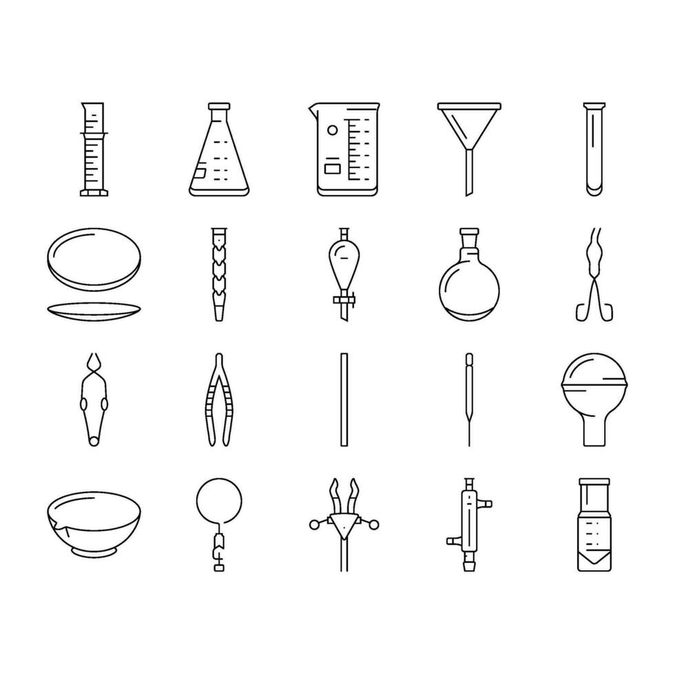 chemical glassware laboratory icons set vector