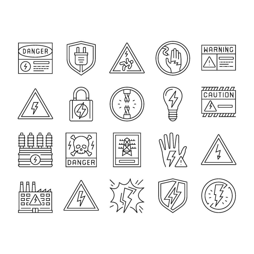 eléctrico peligro conmoción poder íconos conjunto vector