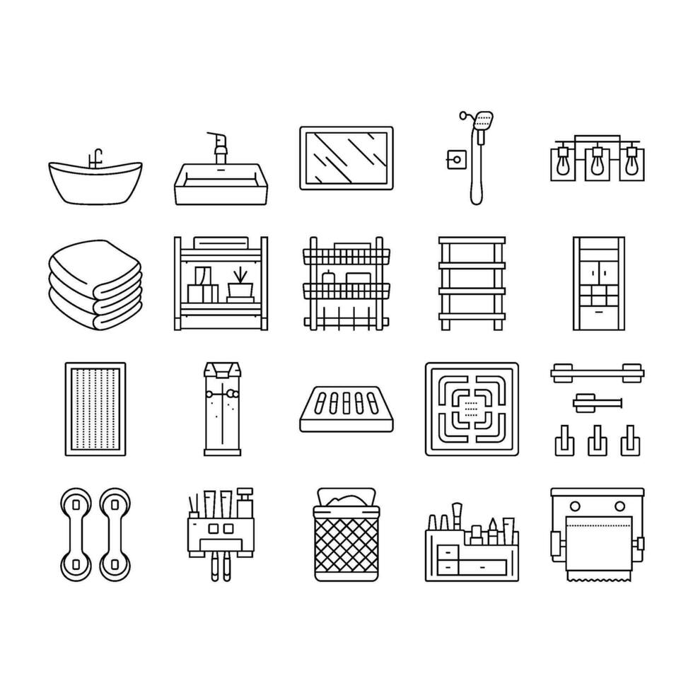 bathroom interior home icons set vector