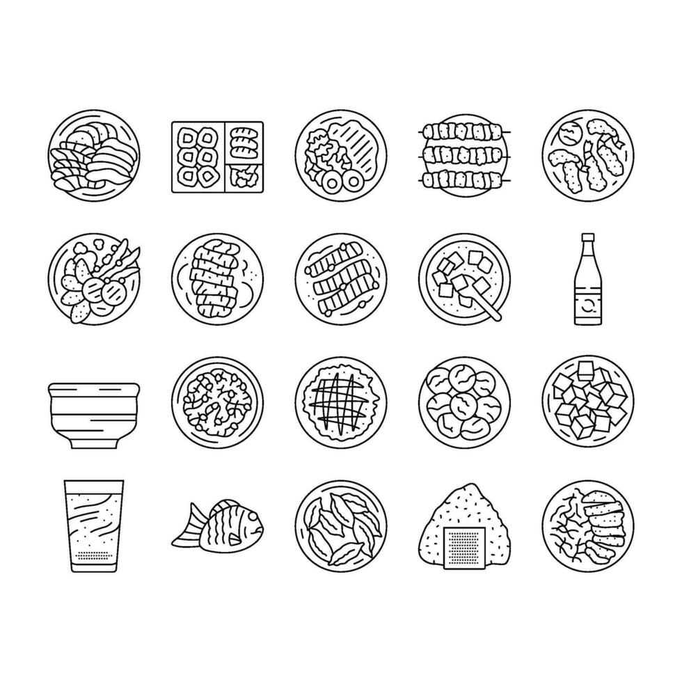 japanese food asian meal icons set vector