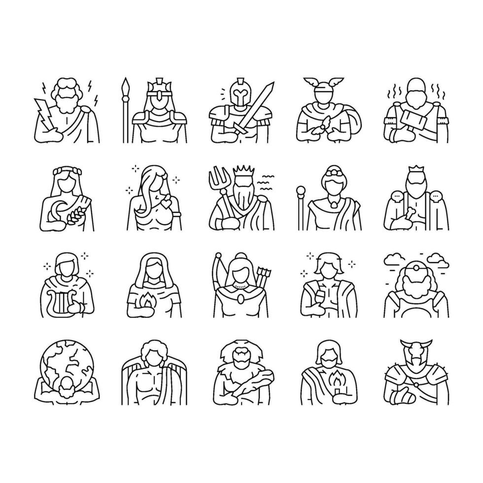greek god mythology ancient icons set vector