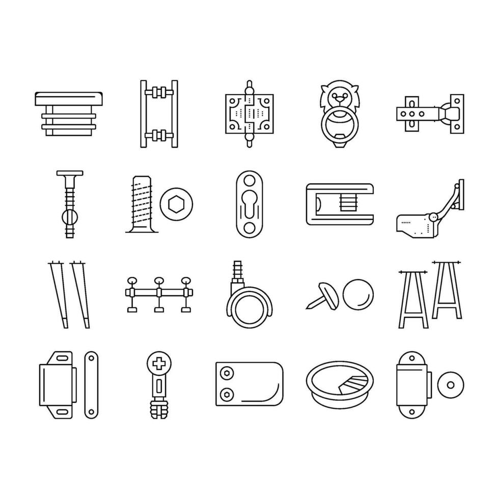 hardware furniture detail fitting icons set vector