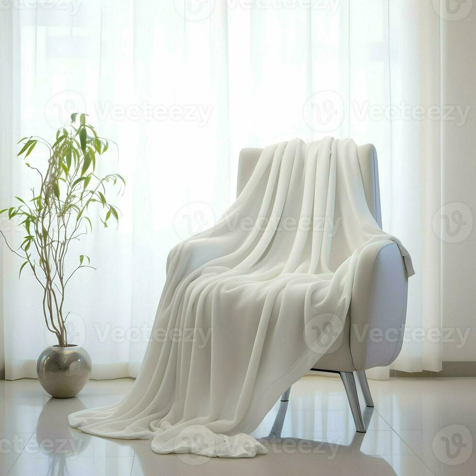 AI generated Luxurious white cotton fleece throws in the style of minimalism. White colors. High-resolution. AI Generative photo