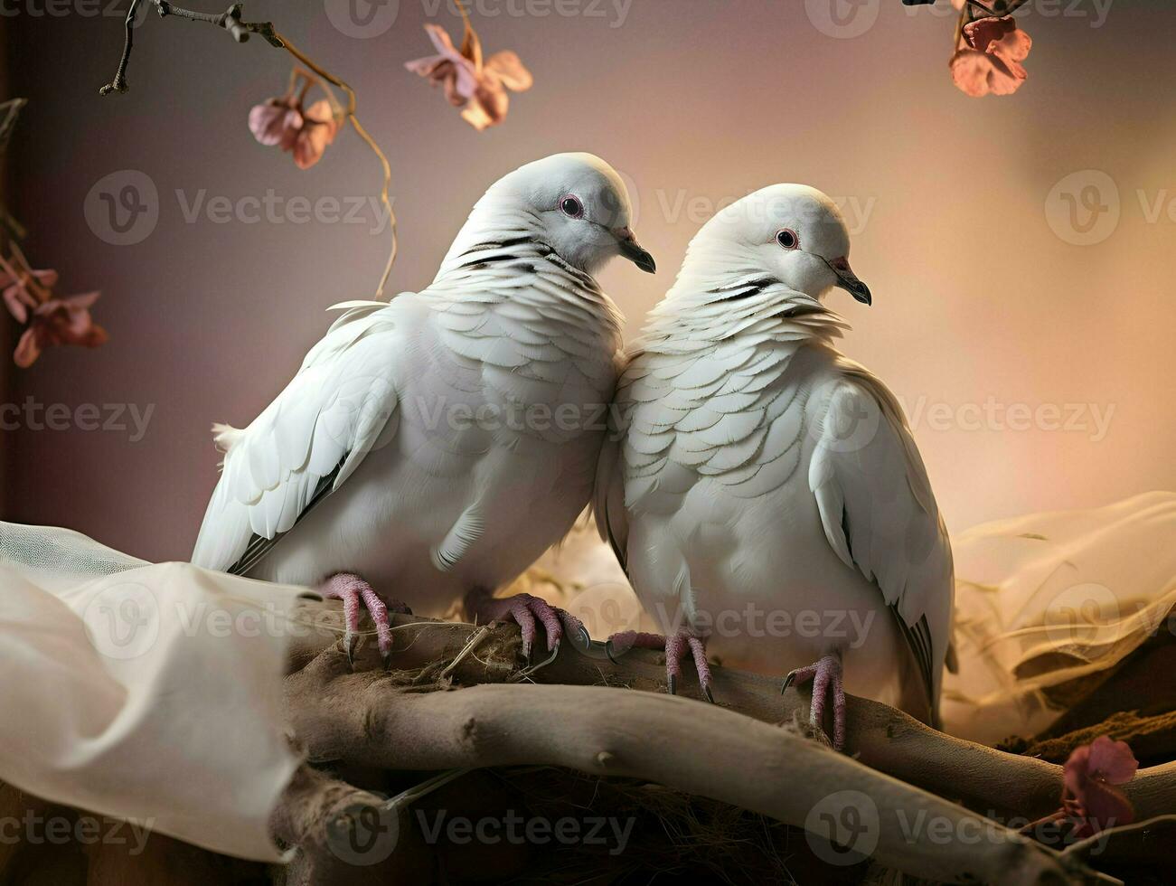 AI generated Realistic photo of white doves on bright background. High-resolution. AI Generative