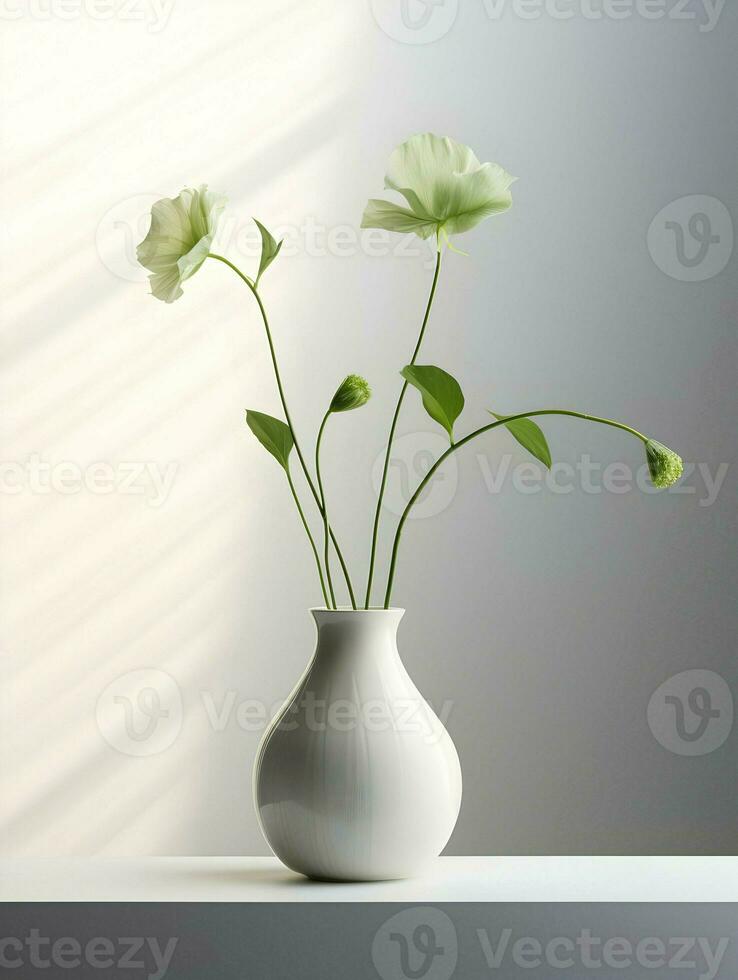 AI generated A white vase with plants and poppies. High-resolution. AI Generative photo